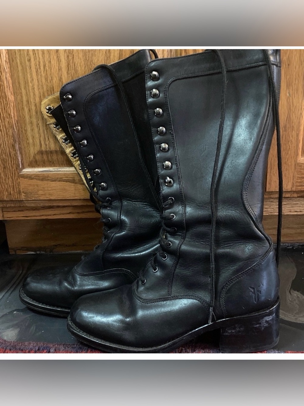 VTG Frye Black Leather Campus Lace Up Tall Boots 77180 1994 Women's Size 7.5 - Picture 4 of 8
